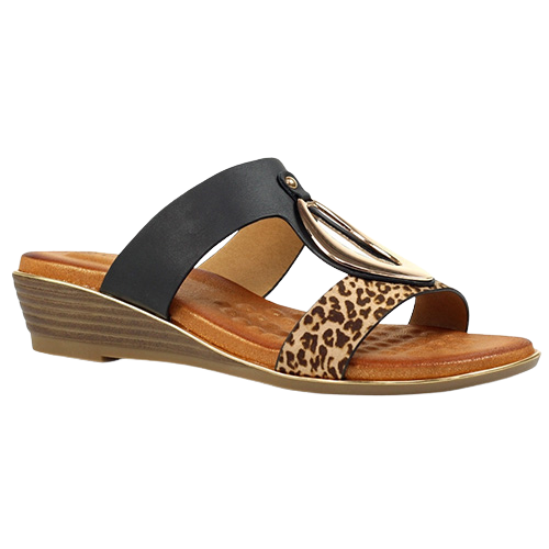 Lunar Ladies Wedge Mules - Paradise - Black