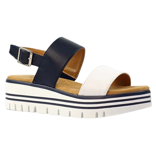 Lunar Ladies Wedge Sandals - Missy - Navy/White