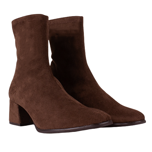 Miss Elastic Ladies Block Heeled Ankle Boots - 75311 - Brown Suede