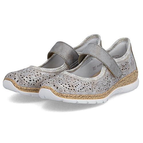 Rieker Cross Strap Shoes - N4299-90 - Grey/Metallic