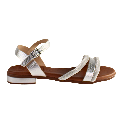 Oh! My Sandals Ladies Flat Sandals - 5335 - Silver Metallic