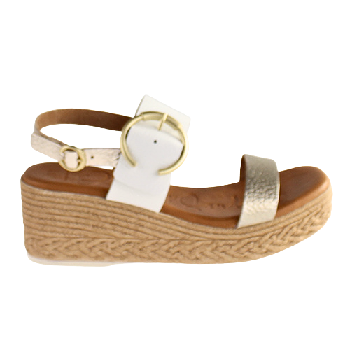 Oh! My Sandals Ladies Wedge Sandals - 5455 - White/ Metallic