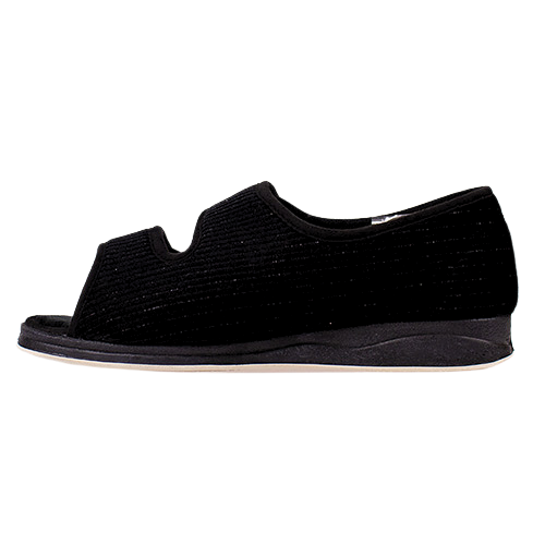 Padders Extra Wide Velcro Open Toe Slipper - Lydia X - Black Sparkle