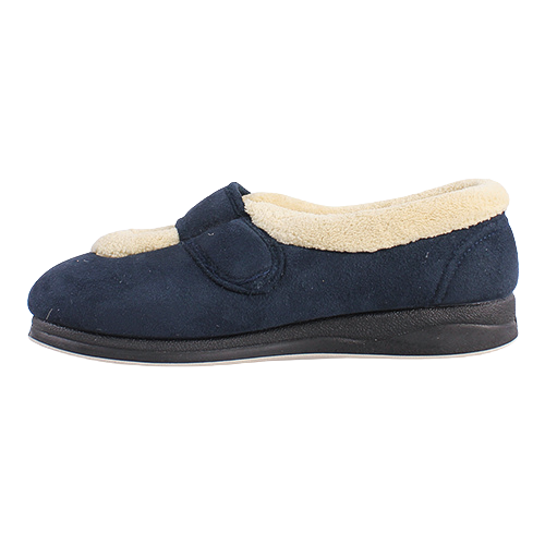 Padders Ladies Extra Wide Fit Slippers - Trixie - Navy