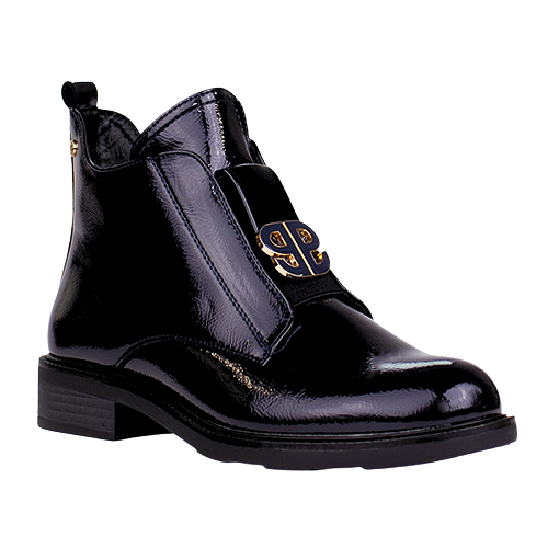 Patrizio Como Block Heeled Ankle Boots - Lanciano - Black Patent