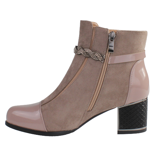 Redz Block Heeled Ankle Boots - F3924-Taupe