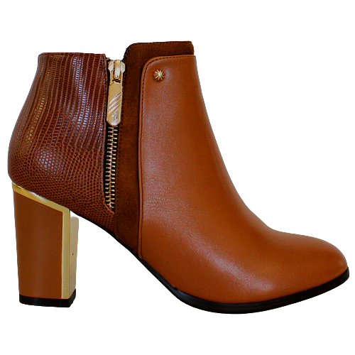 Redz Block Heeled Ankle Boots F49 Tan