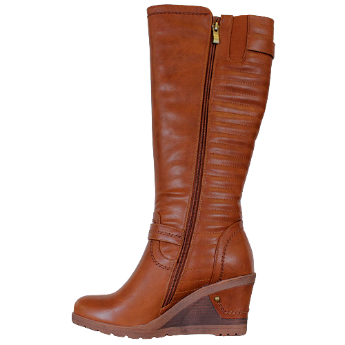 Redz Knee Wedge Knee Boots - D4173 - Tan