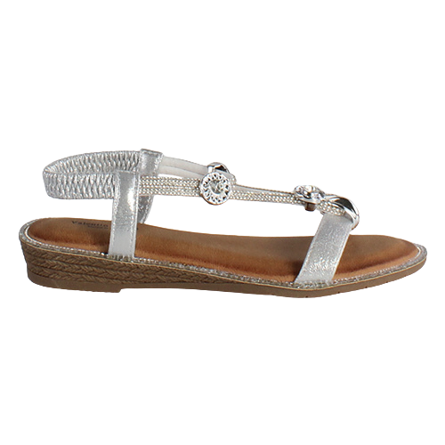 Redz Ladies Low Wedge Sandals 3Z8923 10 Silver Greenes Shoes