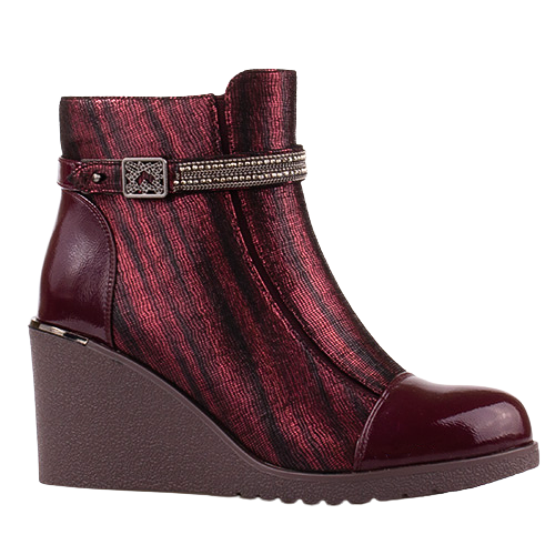 Redz Ladies Wedge Ankle Boots - H1775 - Burgundy
