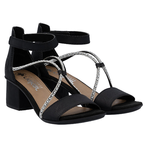 Rieker Ladies Block Heel Sandals - 64654-00 - Black