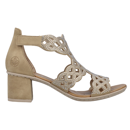 Rieker Ladies Block Heeled Sandals - 64773-61 - Gold
