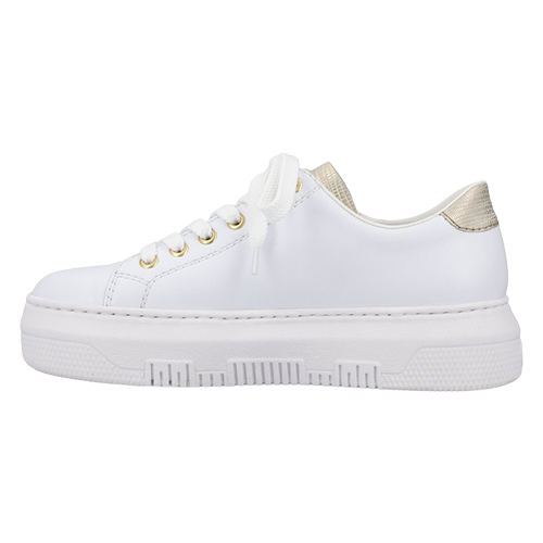 Rieker Ladies Flatform Trainers - M1921-80 - White / Gold
