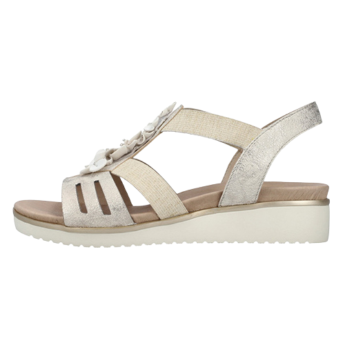 Rieker Low Wedge Sandals - V3788-60 - Beige/Gold