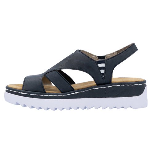 Rieker Ladies Platform Sandals - V44Y5-14 - Navy