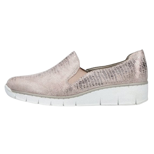Rieker Ladies Wedge Shoes - 537B0-62 - Beige/Metallic