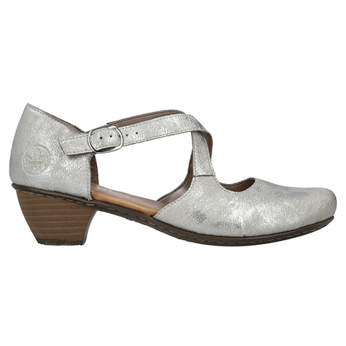 Rieker Ladies Cross Strap Pumps - 41781-40 - Silver