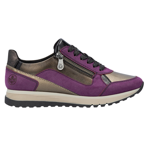 Rieker Ladies Wedge Trainers 49002 Purple/Bronze
