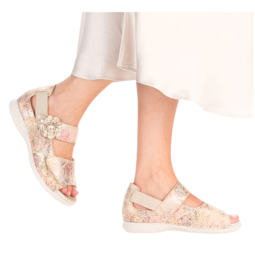 Rieker Ladies Extra Wide Fit Cross Strap Sandals - V7472-90 - Beige Multi