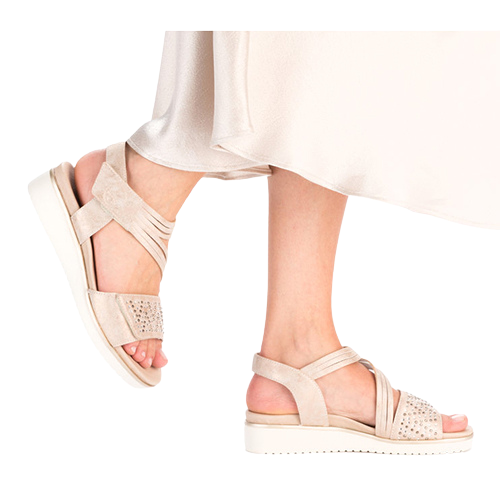 Rieker Low Wedge Sandals - V3764-90 - Rose Gold