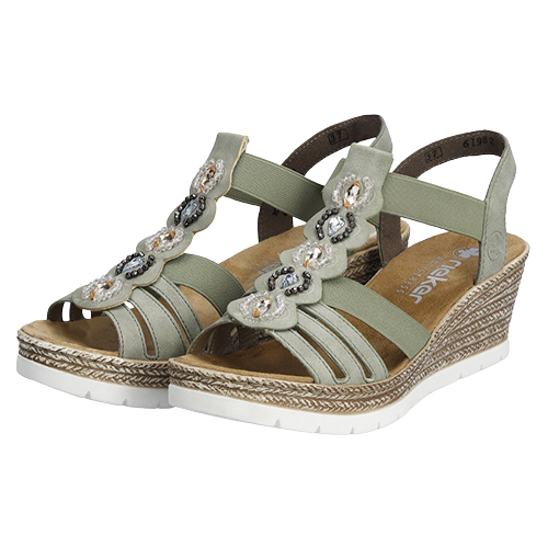 Rieker Ladies Wedge Sandals - 619B2-31 - Green