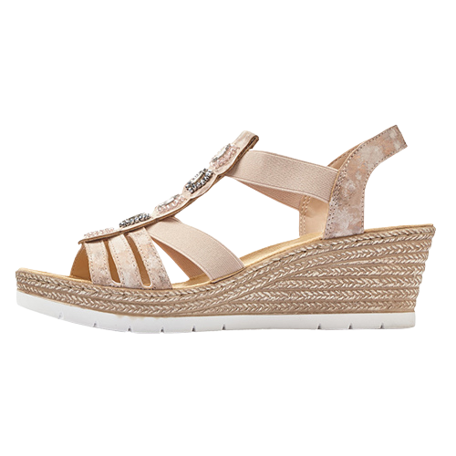 Rieker Ladies Wedge Sandals - 619B2-31 - Pink