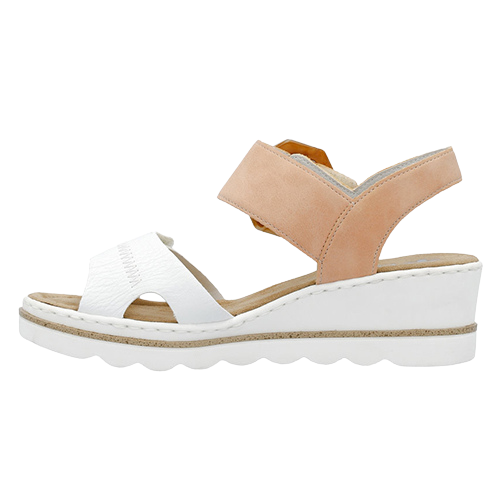 Rieker Ladies Wedge Sandals - 67476 - White/Apricot