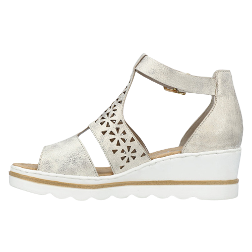 Rieker Ladies Wedge Sandals - 67481 - Beige/Gold