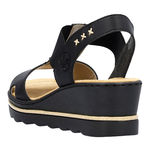 Rieker Wedge Sandals - 67498-00 - Black