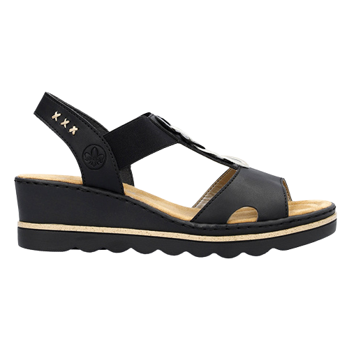 Rieker Wedge Sandals - 67498-00 - Black