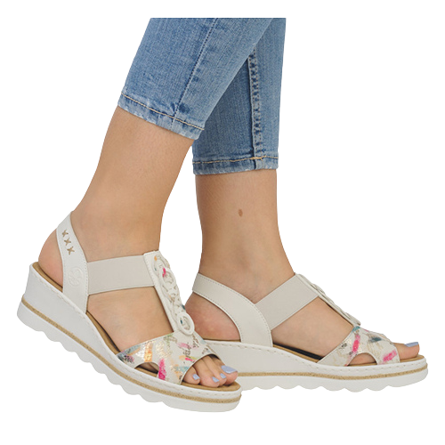 Rieker Wedge Sandals - 67498-90 - White / Multi