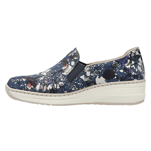 Rieker Ladies Wide Fit Shoes - 48752-90 - Blue Floral