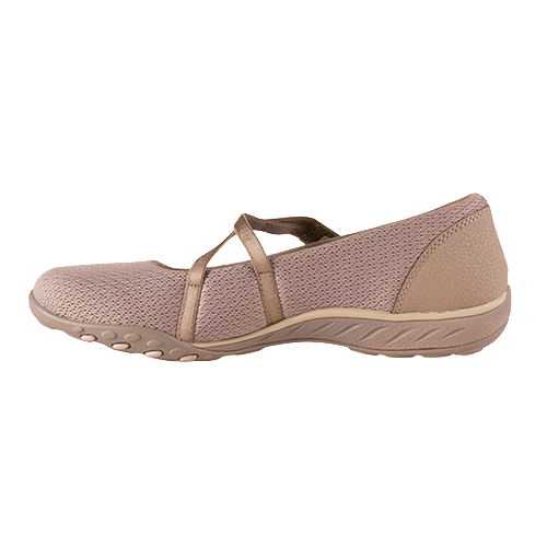Taupe shoe with strap on a white background