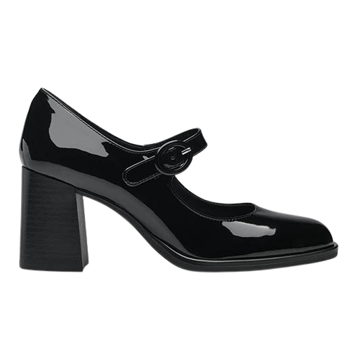 Tamaris Block Heeled Cross Strap Pumps -24440 - 41 -Black Patent