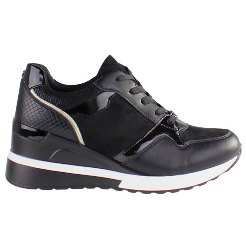Tommy Bowe Ladies Wedge Trainers Leacy Black Greenes Shoes