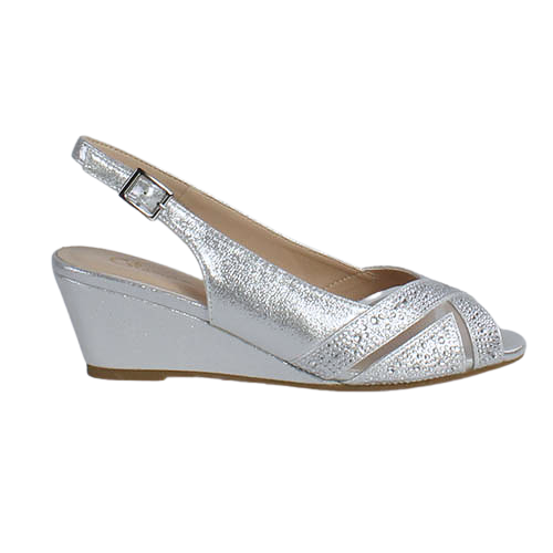 Glamour Ladies Peep Toe Wedges Minsk Silver