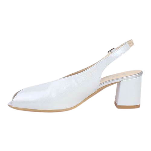 Emis Slingback Block Heeled Pumps- 7372 - Silver