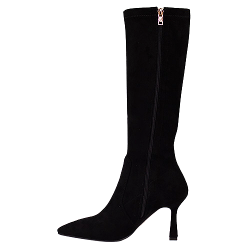 Una Healy Dressy Heeled Knee Boots - Dance - Black Suede