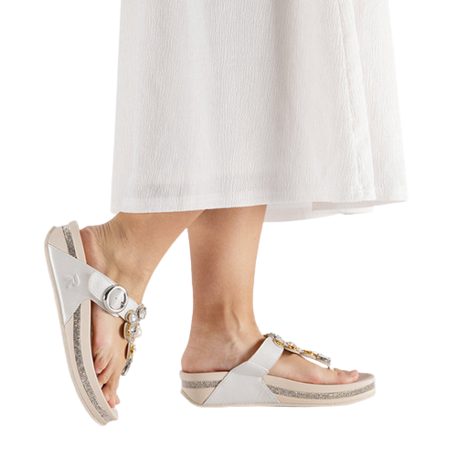 Rieker Ladies Toe Post Sandals - V1461-90 - Pearl