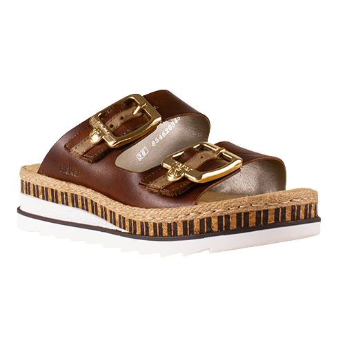 Rieker Ladies Wedge Mules - V7955 - Brown
