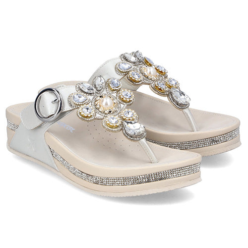 Rieker Ladies Toe Post Sandals - V1461-90 - Pearl
