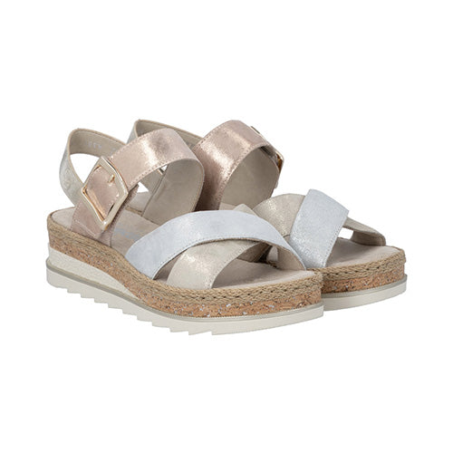 Rieker Ladies Wedge Sandals - V7951-00 - Beige/Rose