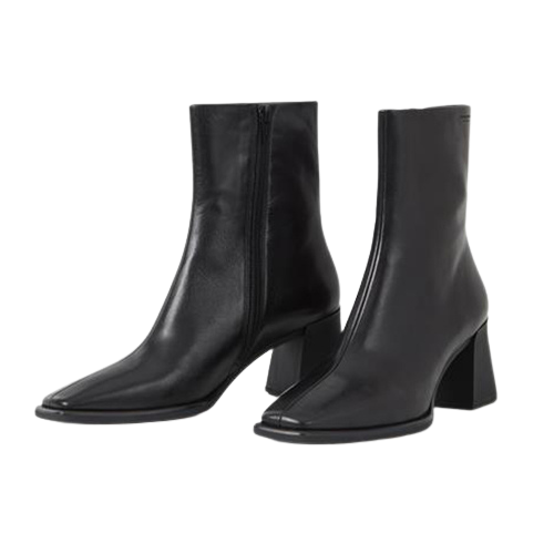 Pair of black ankle boots on a white background