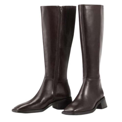 Pair of brown knee-high boots on a white background