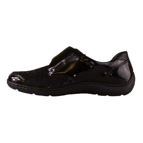 Black leather shoe on a white background