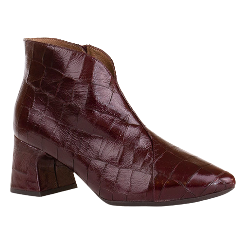 Wonders Ladies Block Heeled Ankle Boots- I-9013 - Burgundy Patent
