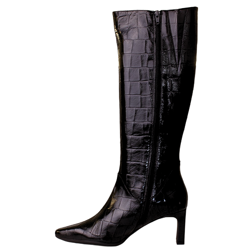Wonders Ladies Heeled Knee Boots - M-6305 -Black Croc