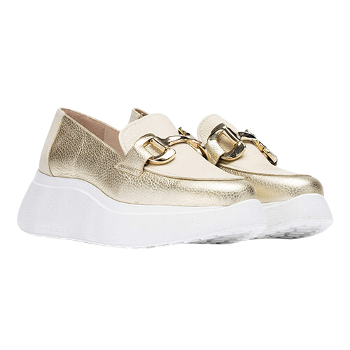 Wonders Ladies Platform Loafers - A-3604 - Gold/Cream
