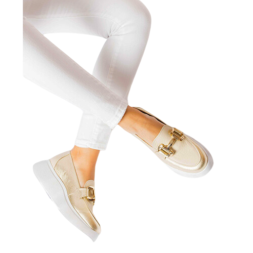 Wonders Ladies Platform Loafers - A-3604 - Gold/Cream