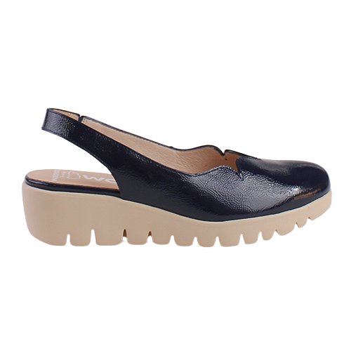 Wonders Ladies Wedge Slingback Sandals- C-33260 Navy Patent